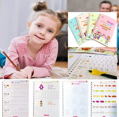 Magic Practice Copybook (4 Book)-FREE 10 Refill+ Pen + Grip
