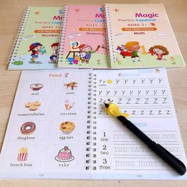 Magic Practice Copybook (4 Book)-FREE 10 Refill+ Pen + Grip
