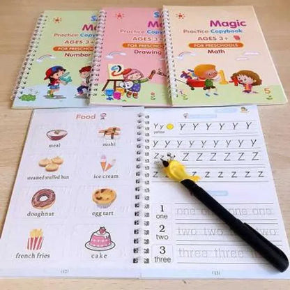 Magic Practice Copybook (4 Book)-FREE 10 Refill+ Pen + Grip