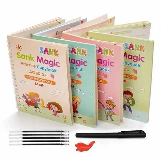 Magic Practice Copybook (4 Book)-FREE 10 Refill+ Pen + Grip
